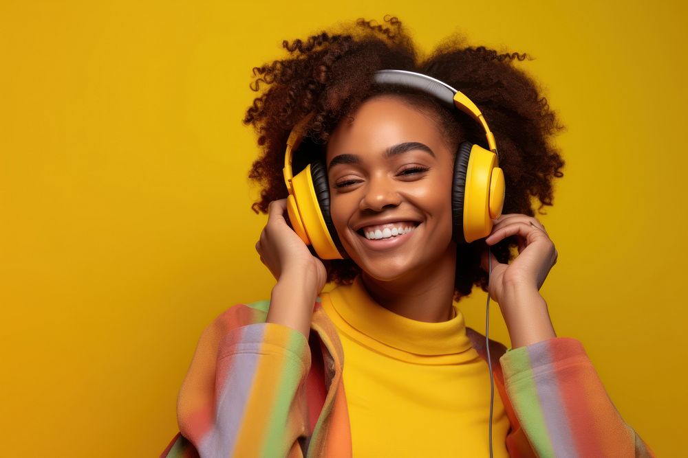 African american woman headphones smile headset. AI generated Image by rawpixel.