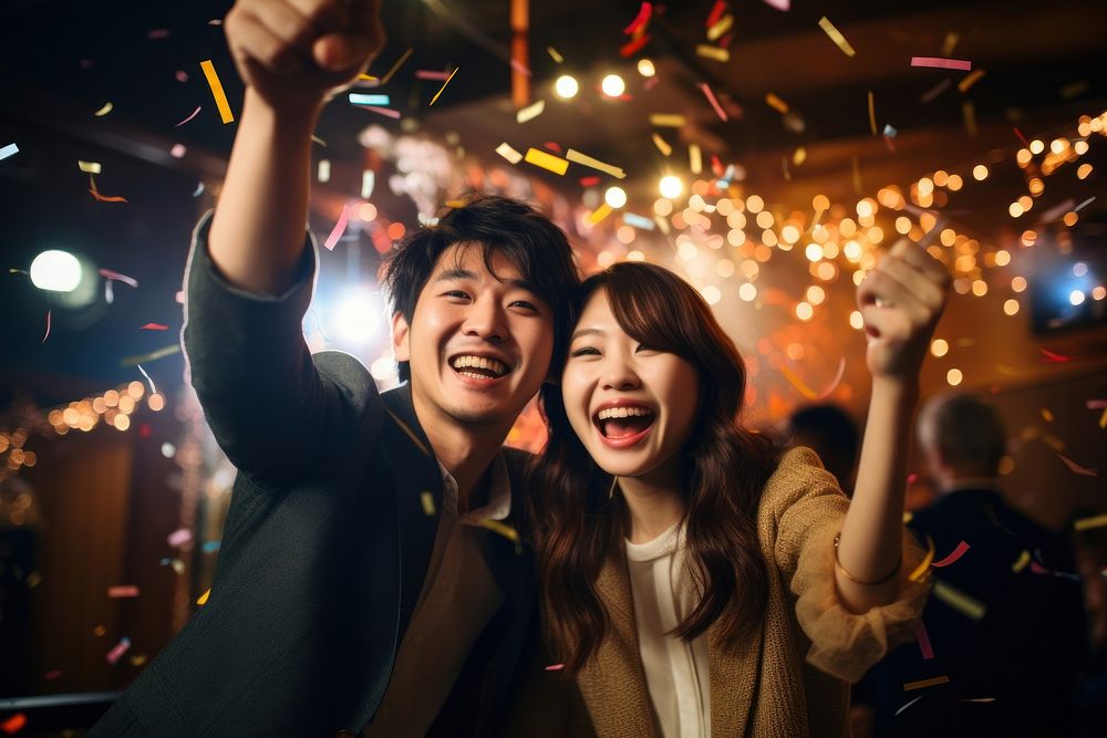East asian couple celebration celebrating cheering. AI generated Image by rawpixel.