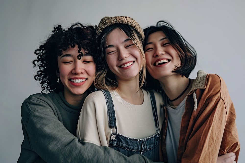 3 friends laughing smile happy. AI generated Image by rawpixel.