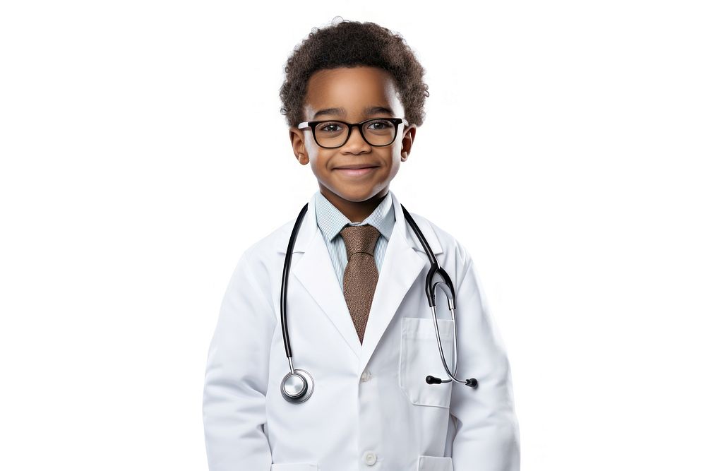Kid playing a doctor white background intelligence stethoscope. AI generated Image by rawpixel.