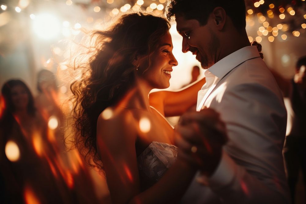 Latinx couple dancing in the party wedding adult bride. AI generated Image by rawpixel.