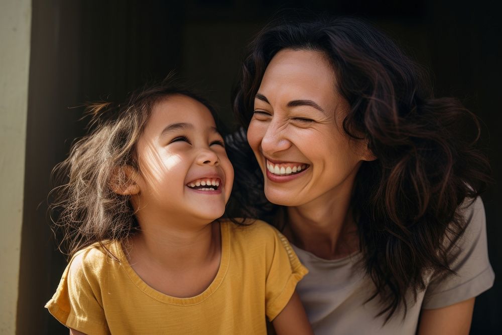 Mother and daughter laughing adult smile. AI generated Image by rawpixel.