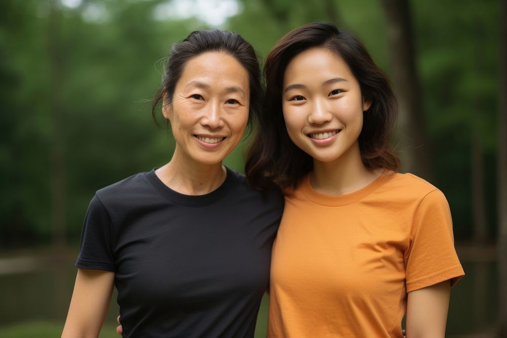 Mother and daughter t-shirt family smile. AI generated Image by rawpixel.