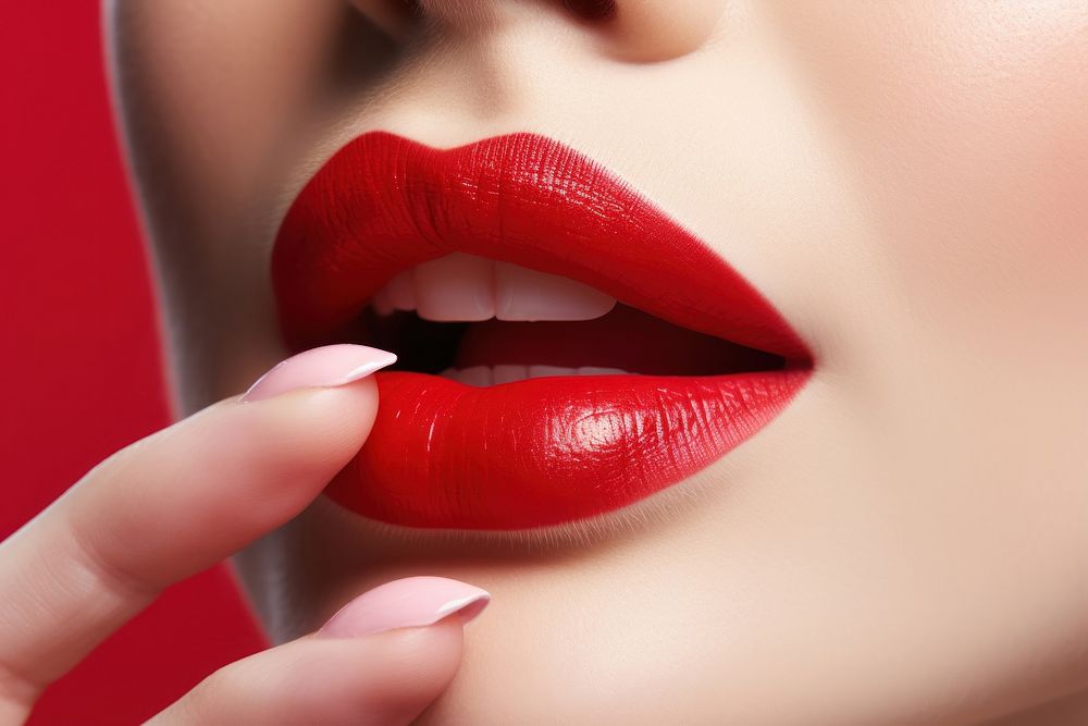 Applying a red lipstick cosmetics mouth fingernail. AI generated Image by rawpixel.