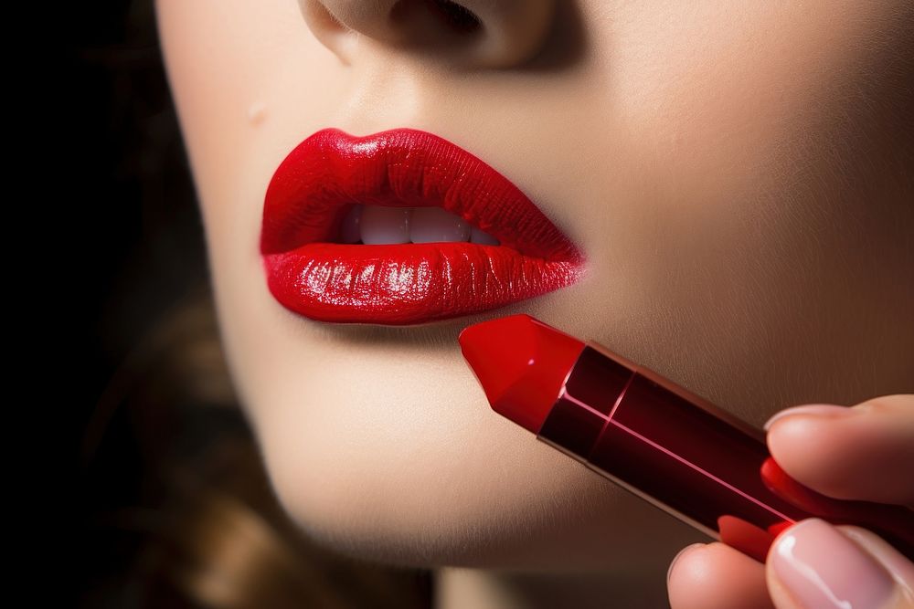 Red lipstick cosmetics holding adult. AI generated Image by rawpixel.