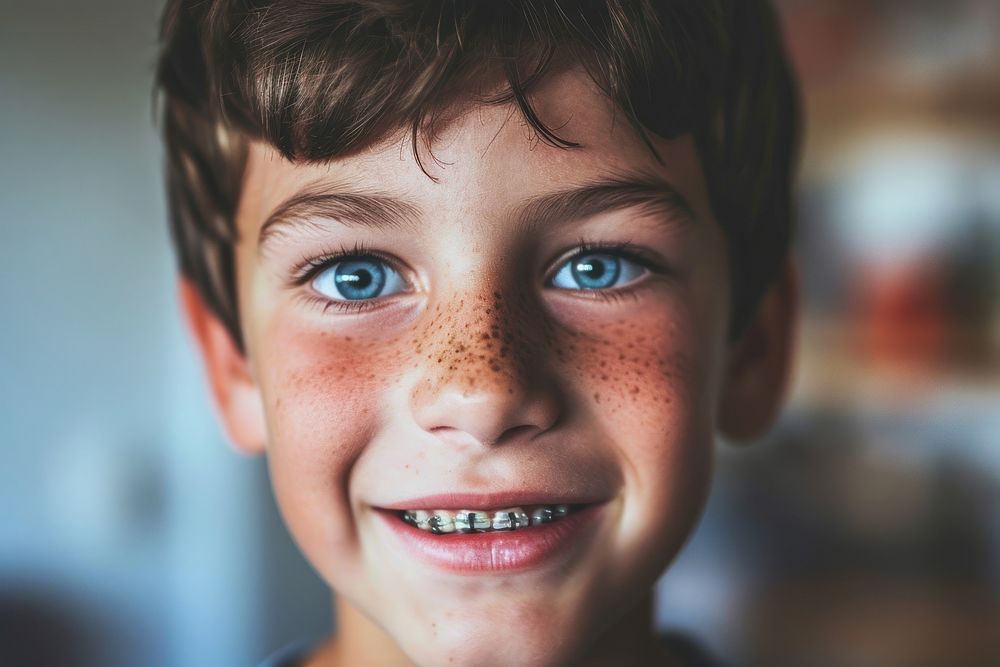 Boy with child braces portrait smile photo. AI generated Image by rawpixel.