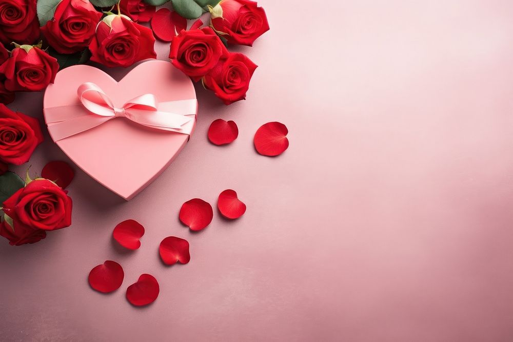 Red heart paper decoration and gift box and rose flower petal plant. AI generated Image by rawpixel.