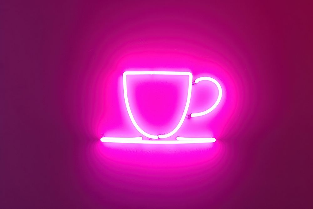 Pastel neon coffee cup light purple illuminated. AI generated Image by rawpixel.