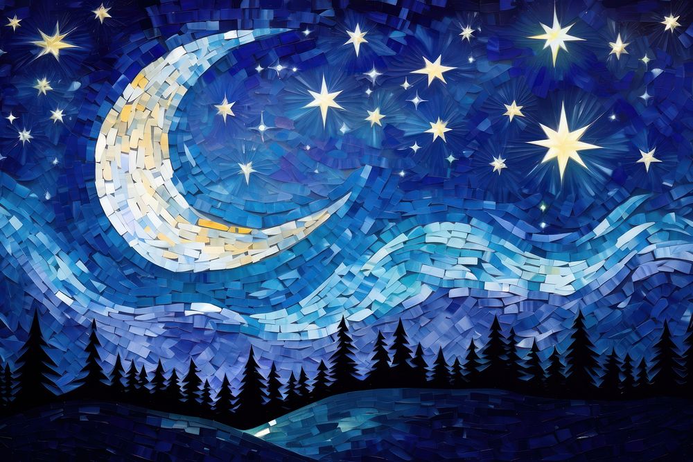 Starry Night mosaic night star. AI generated Image by rawpixel.