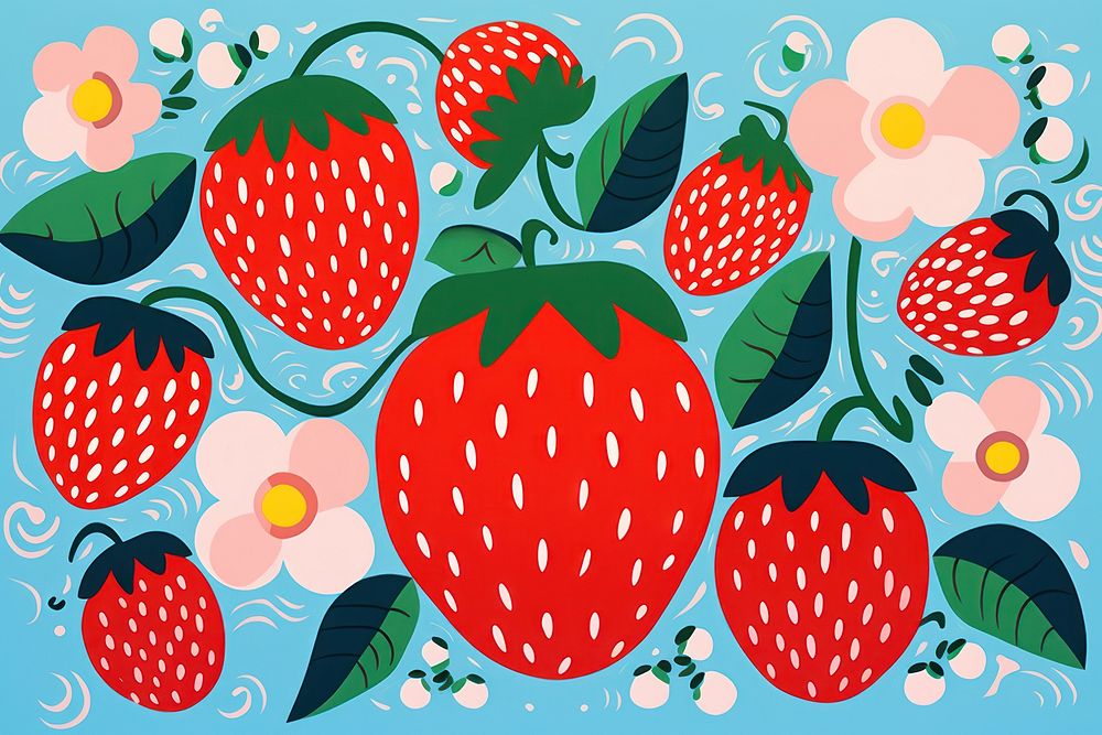 Strawberry pattern painting cartoon. AI generated Image by rawpixel.