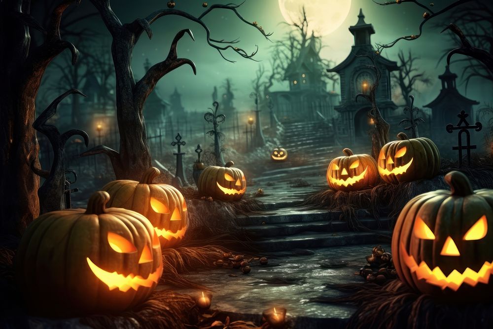Halloween background pumpkin spooky anthropomorphic. AI generated Image by rawpixel.