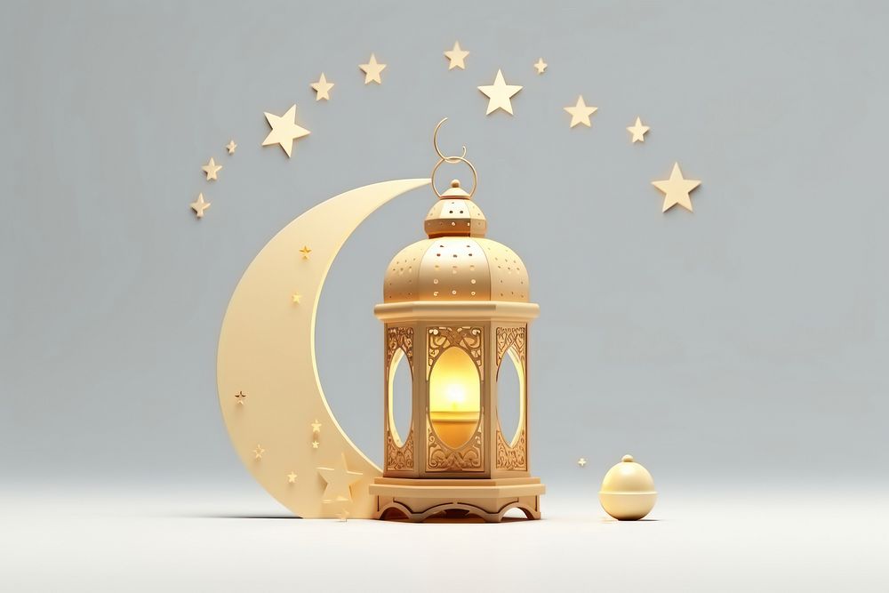 Ramadan lantern crescent gold. AI generated Image by rawpixel.