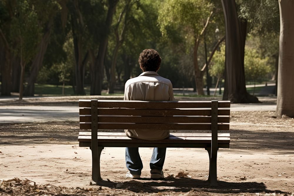 Man sitting bench furniture. AI generated Image by rawpixel.