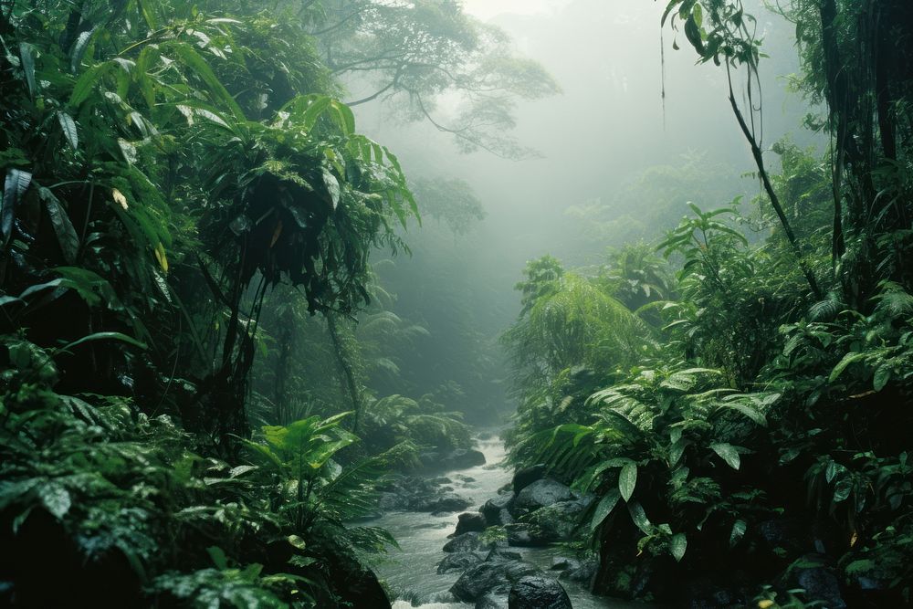 Rainforest vegetation outdoors woodland. AI generated Image by rawpixel.