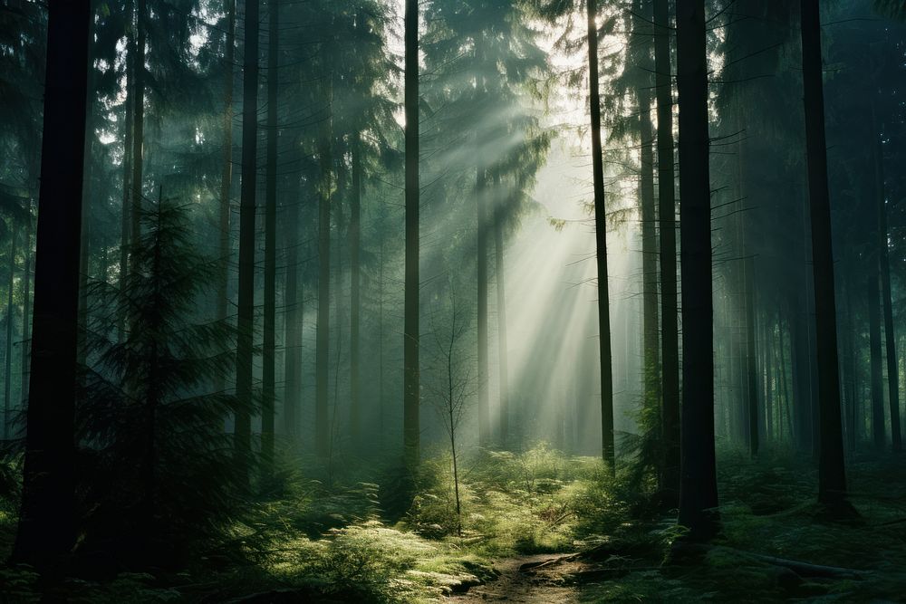 A forest landscape sunlight woodland. AI generated Image by rawpixel.