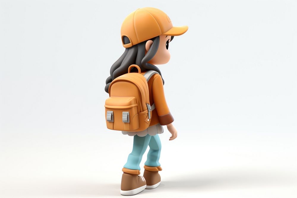 Woman backpack cartoon white background. AI generated Image by rawpixel.
