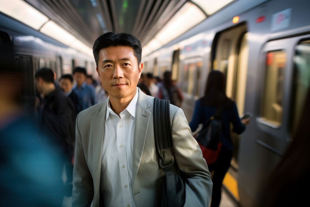 Chinese man train vehicle adult. AI generated Image by rawpixel.