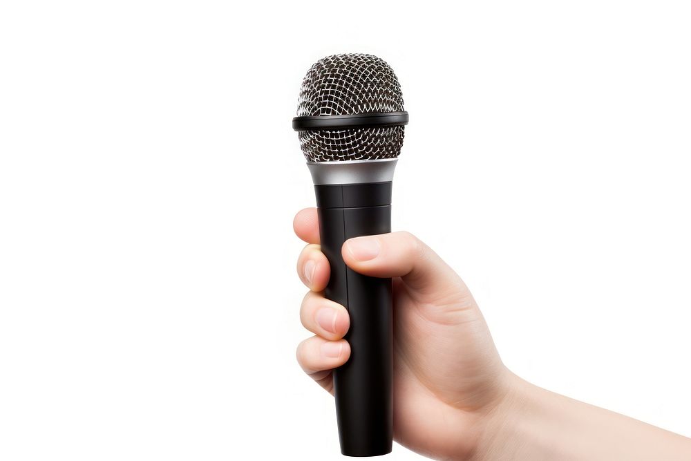 Hand microphone holding white background. AI generated Image by rawpixel.