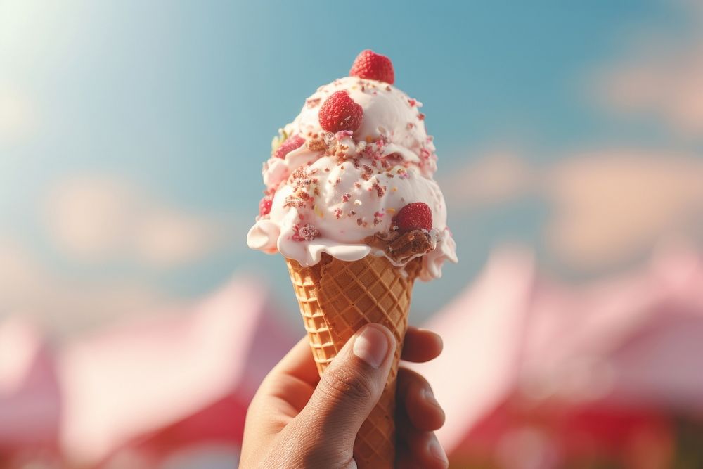 Hand holding ice cream dessert summer food. AI generated Image by rawpixel.
