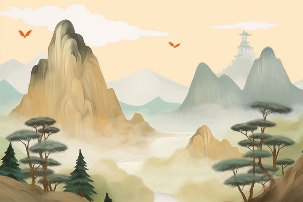 China new year landscape wilderness mountain. AI generated Image by rawpixel.