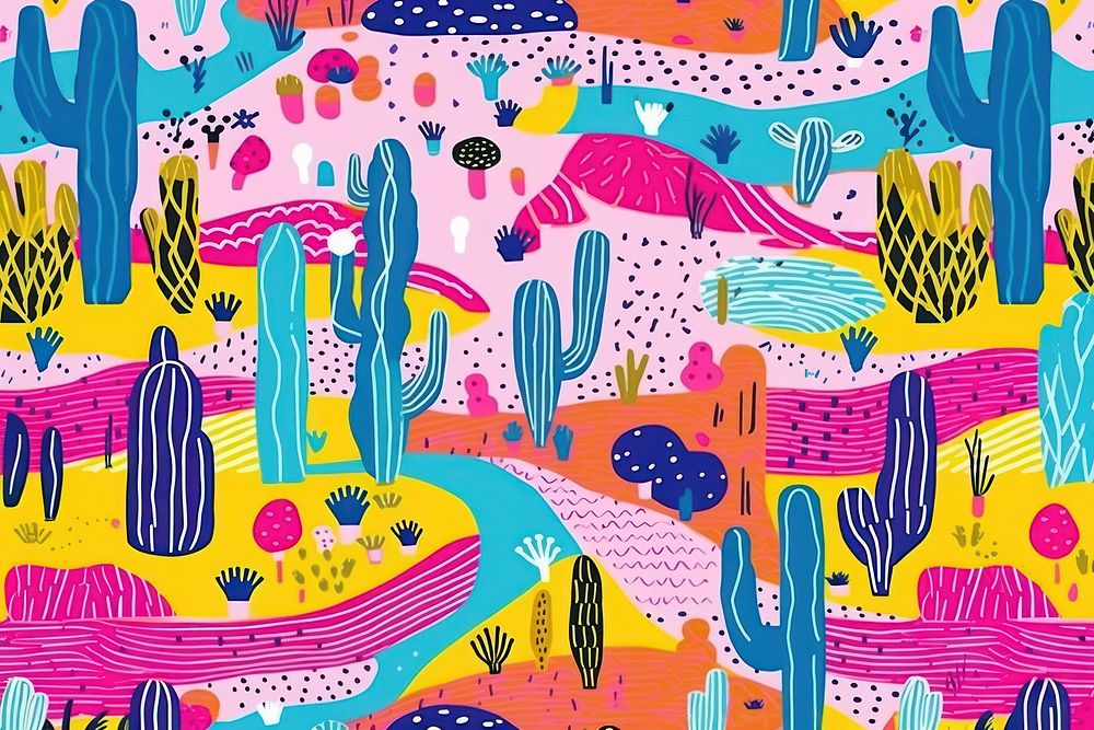 Vibrant cactus pattern abstract drawing art. AI generated Image by rawpixel.