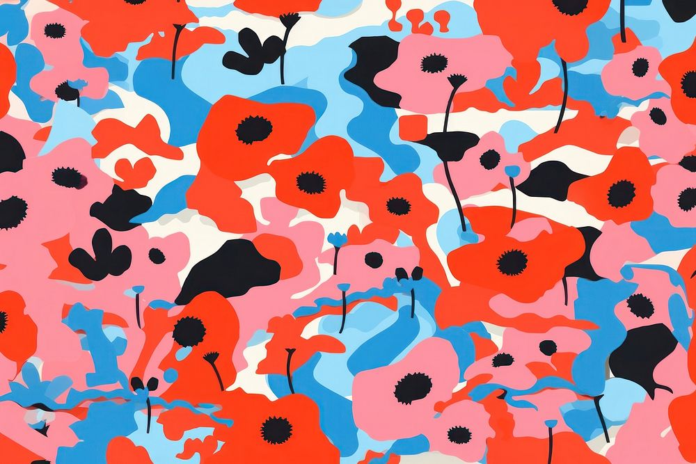 Vibrant poppy pattern abstract graphics art. AI generated Image by rawpixel.