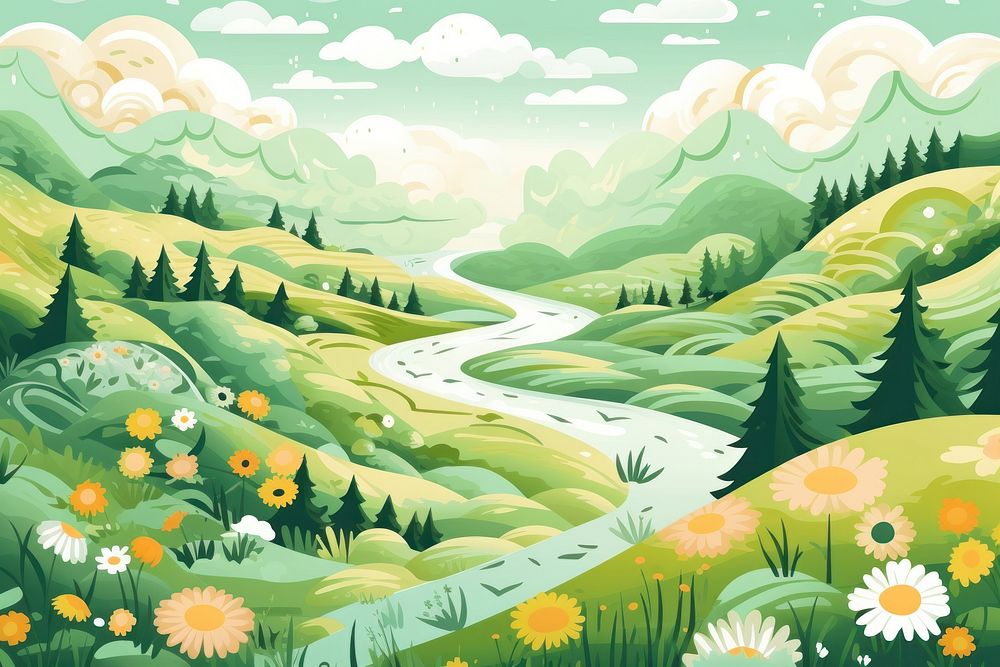 Spring scenery landscape outdoors painting. AI generated Image by rawpixel.
