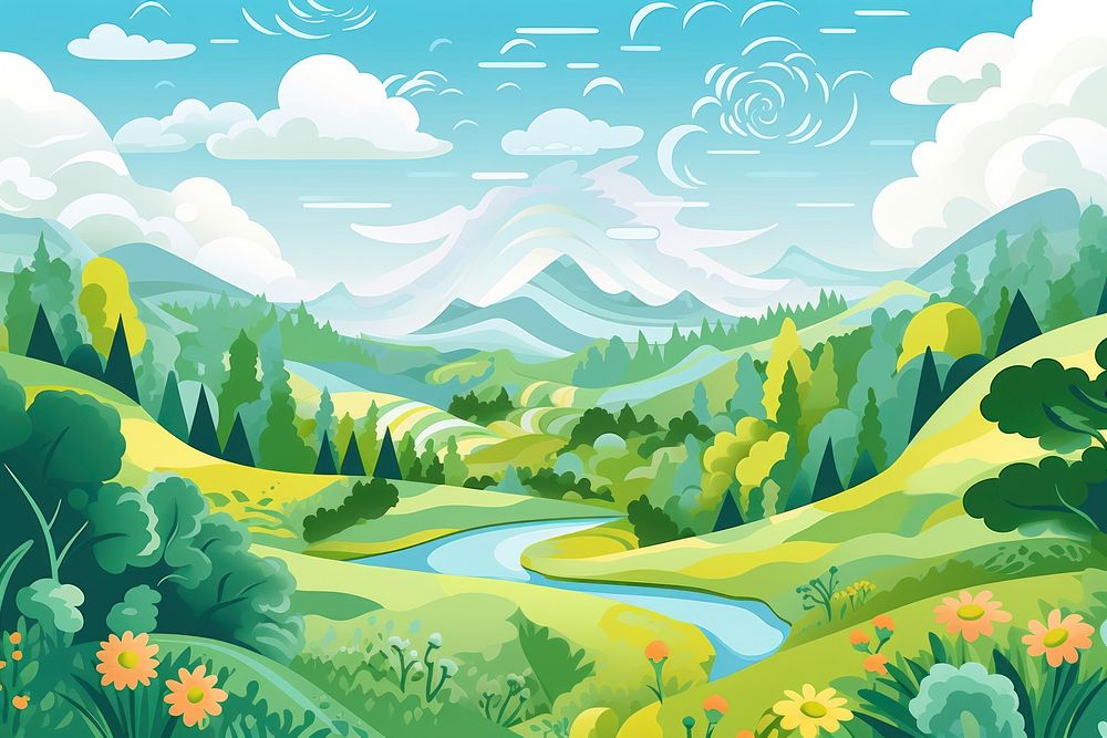Summer scenery landscape outdoors painting. AI generated Image by rawpixel.