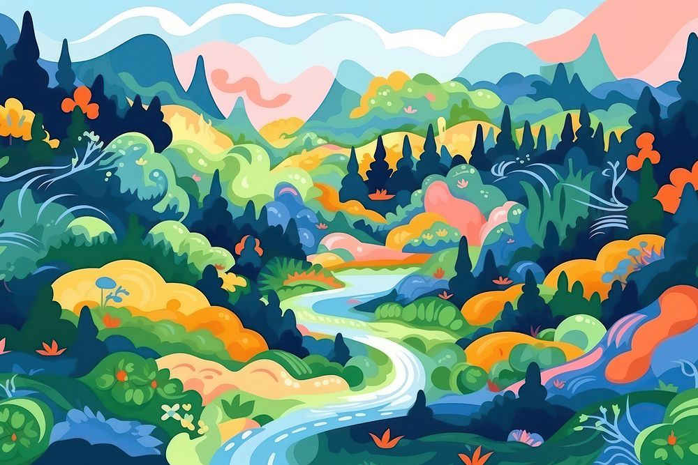 Summer scenery outdoors painting pattern. AI generated Image by rawpixel.