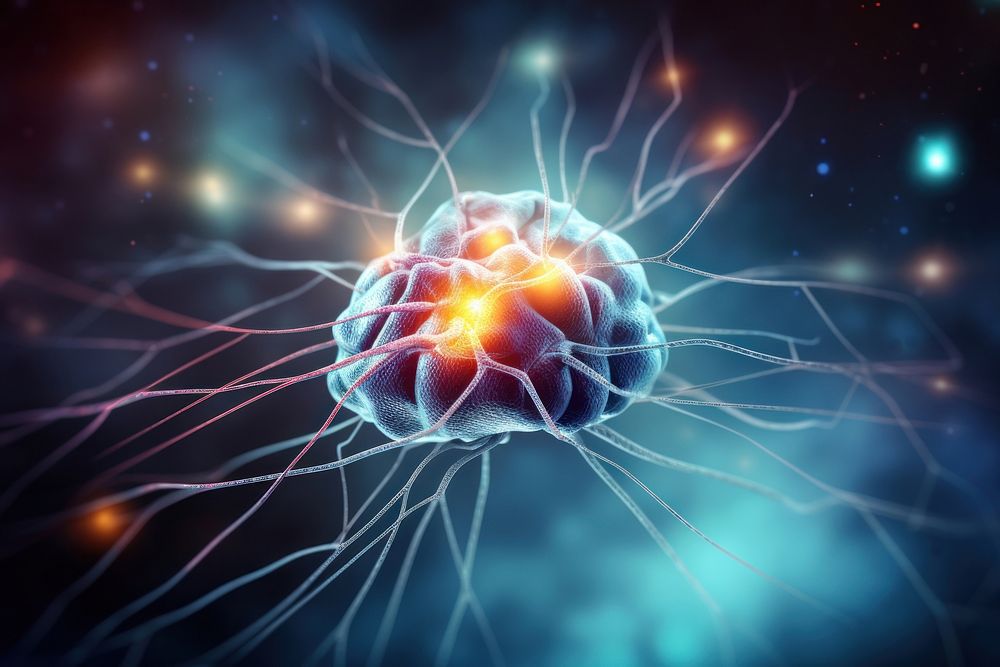 Brain neural nervous system jellyfish invertebrate illuminated. AI generated Image by rawpixel.