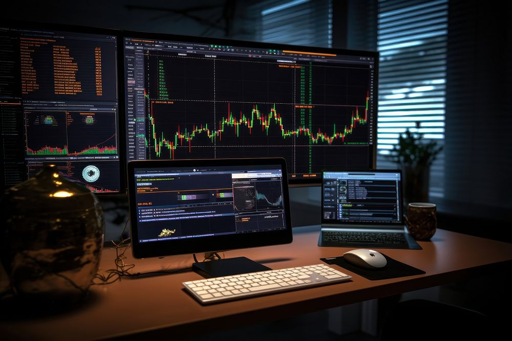 Mam trading stocks of bitcoin computer technology screen. AI generated Image by rawpixel.