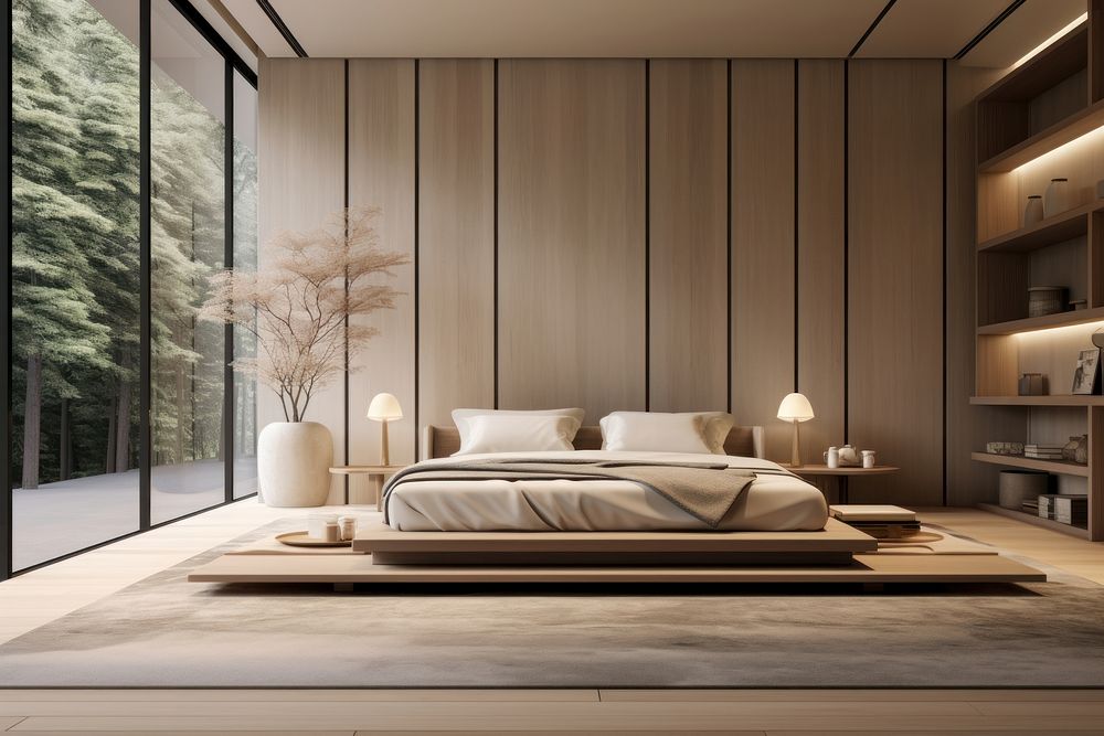 Luxury modern apartment bedroom furniture indoors. AI generated Image by rawpixel.