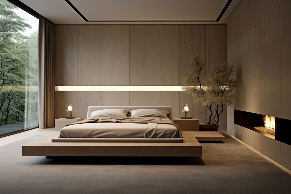 Luxury modern apartment bedroom furniture indoors.