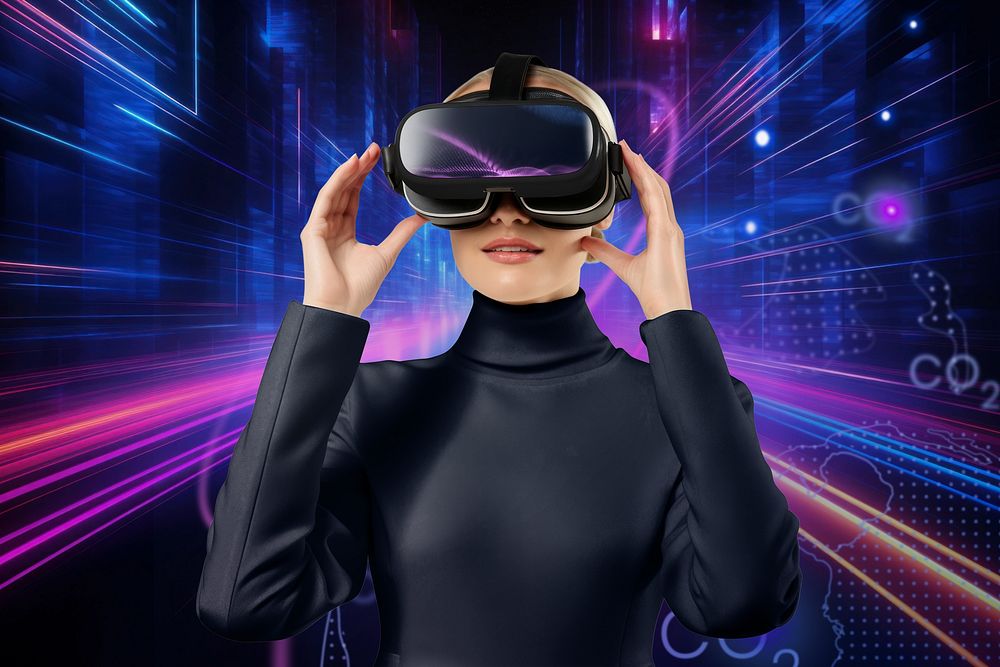 Woman wearing VR glass, digital device