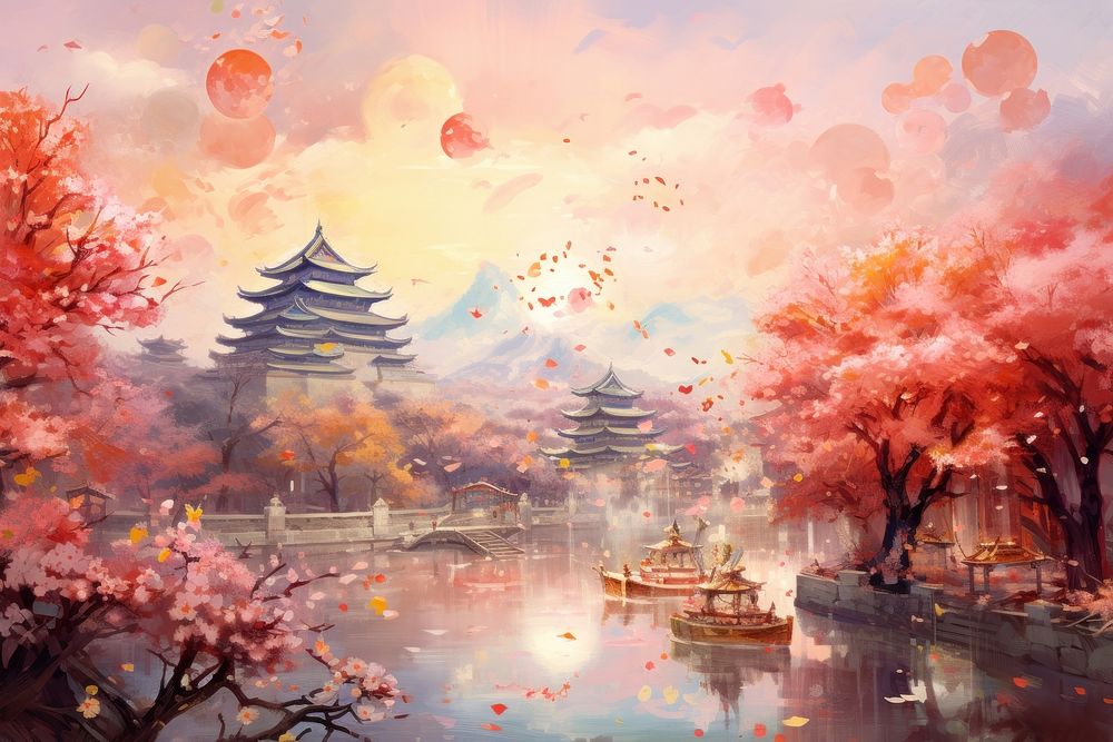 China new year painting outdoors nature. AI generated Image by rawpixel.