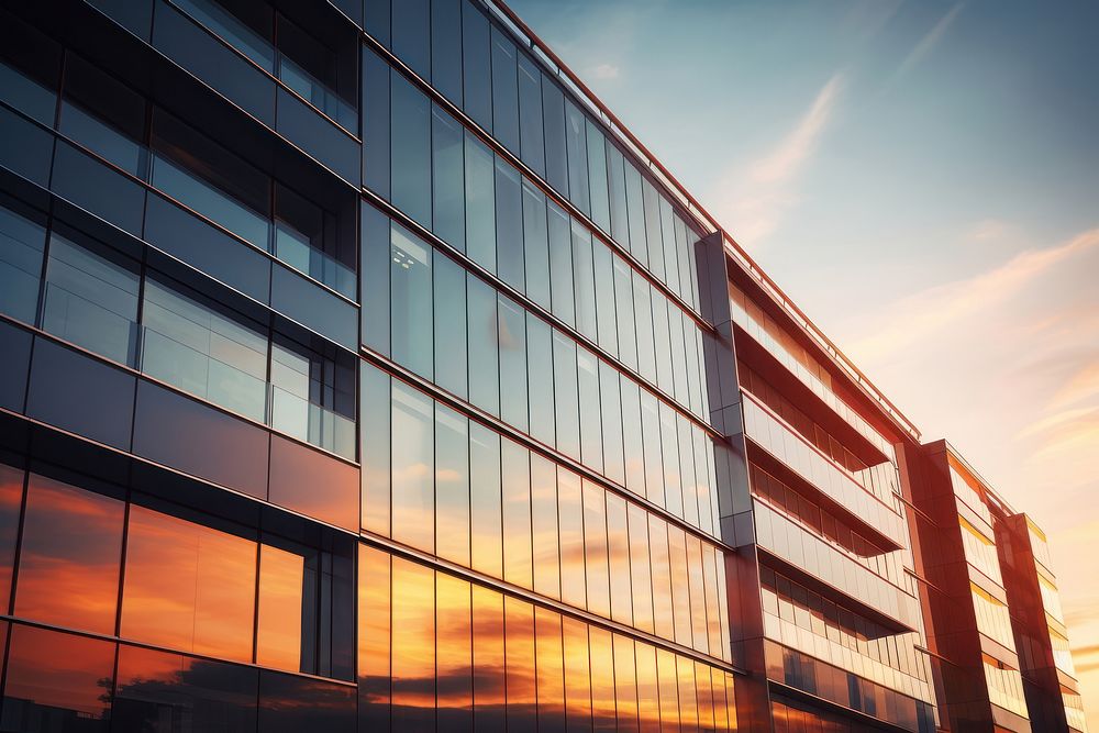 Modern office building architecture outdoors sunset. AI generated Image by rawpixel.