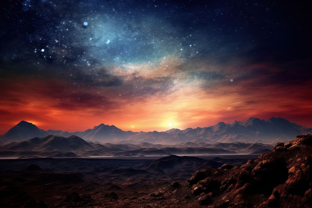 Milky way galaxy landscape mountain outdoors. 