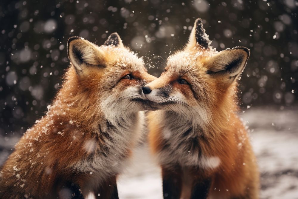 Two foxes wildlife animal mammal. AI generated Image by rawpixel.