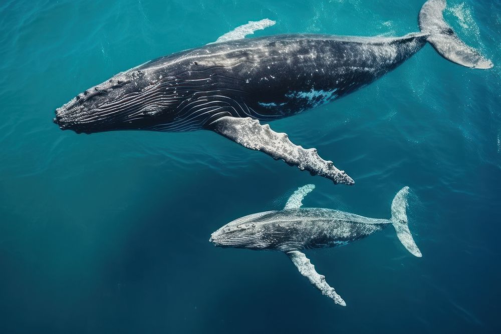 Whales on the ocean animal mammal fish. AI generated Image by rawpixel.