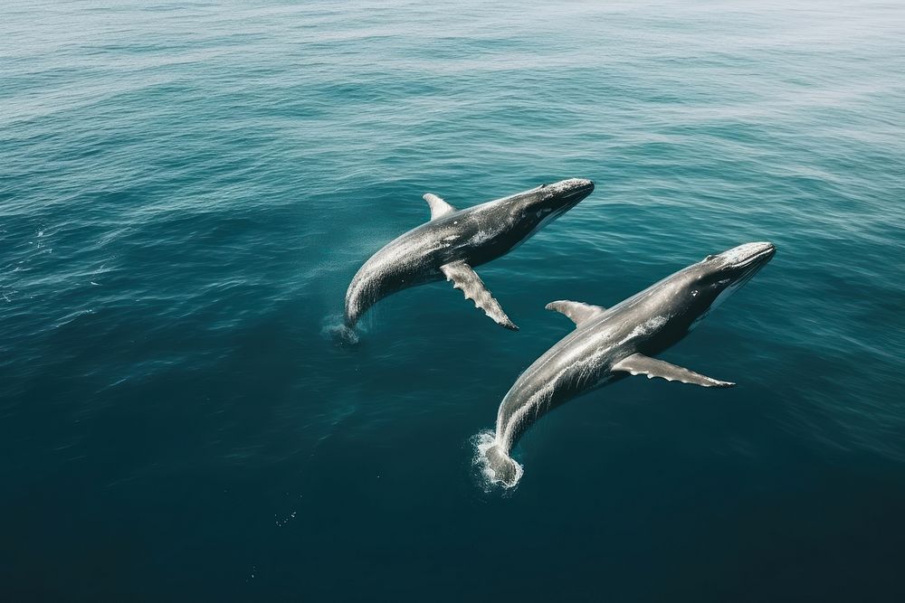 Whales on the ocean dolphin animal mammal. AI generated Image by rawpixel.