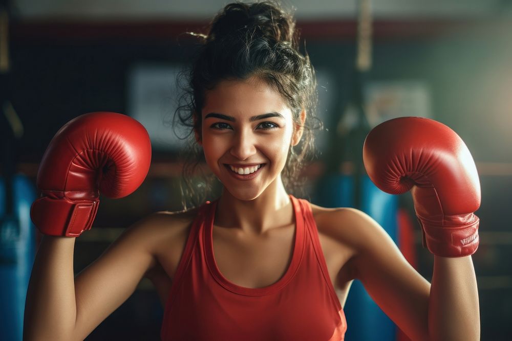 Young indian woman boxing smile happy. AI generated Image by rawpixel.