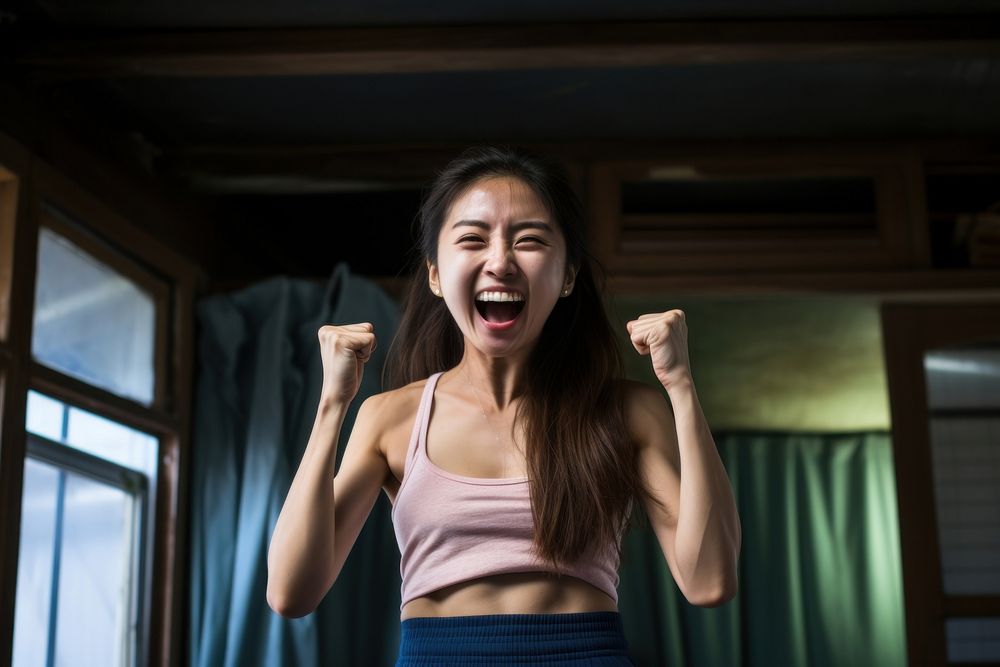 Young Korean woman shouting happy face. AI generated Image by rawpixel.