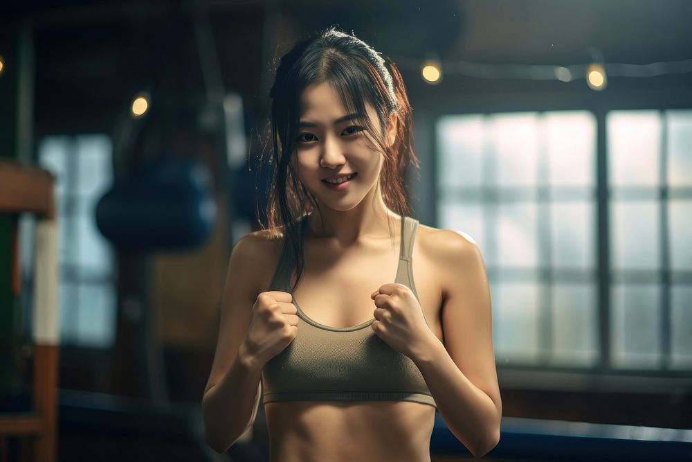 Young Korean woman boxing adult happy. AI generated Image by rawpixel.