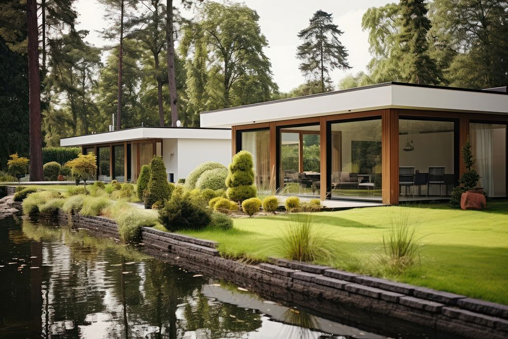 Modern house and yard architecture outdoors backyard. AI generated Image by rawpixel.
