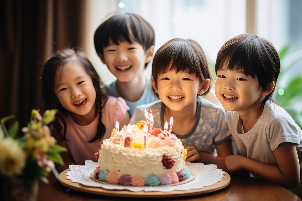 Japanese kids cake birthday dessert. AI generated Image by rawpixel.