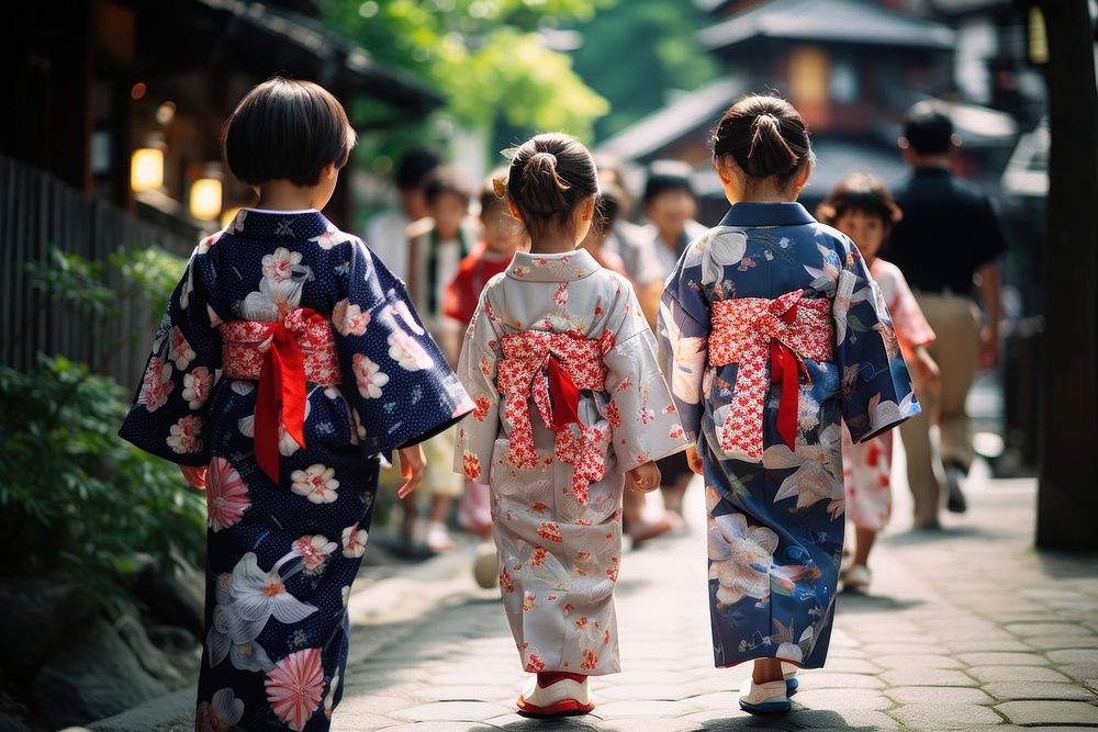 Japanese kids walking kimono child. AI generated Image by rawpixel.