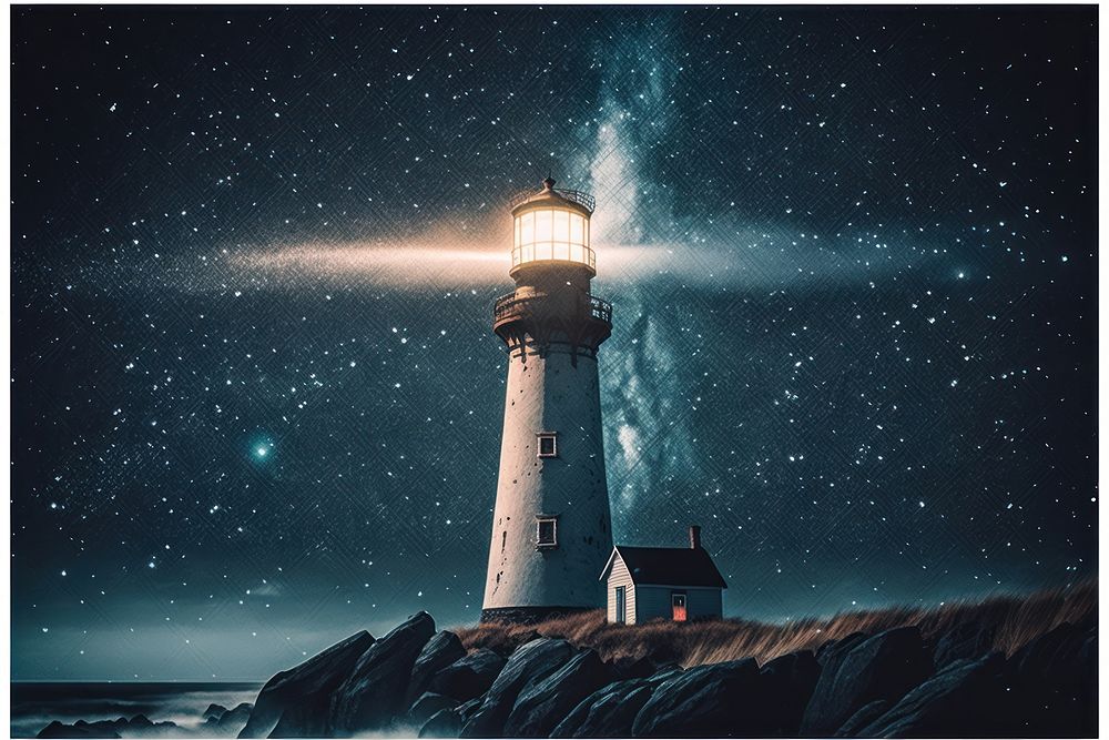 Lighthouse night architecture outdoors. AI generated Image by rawpixel.