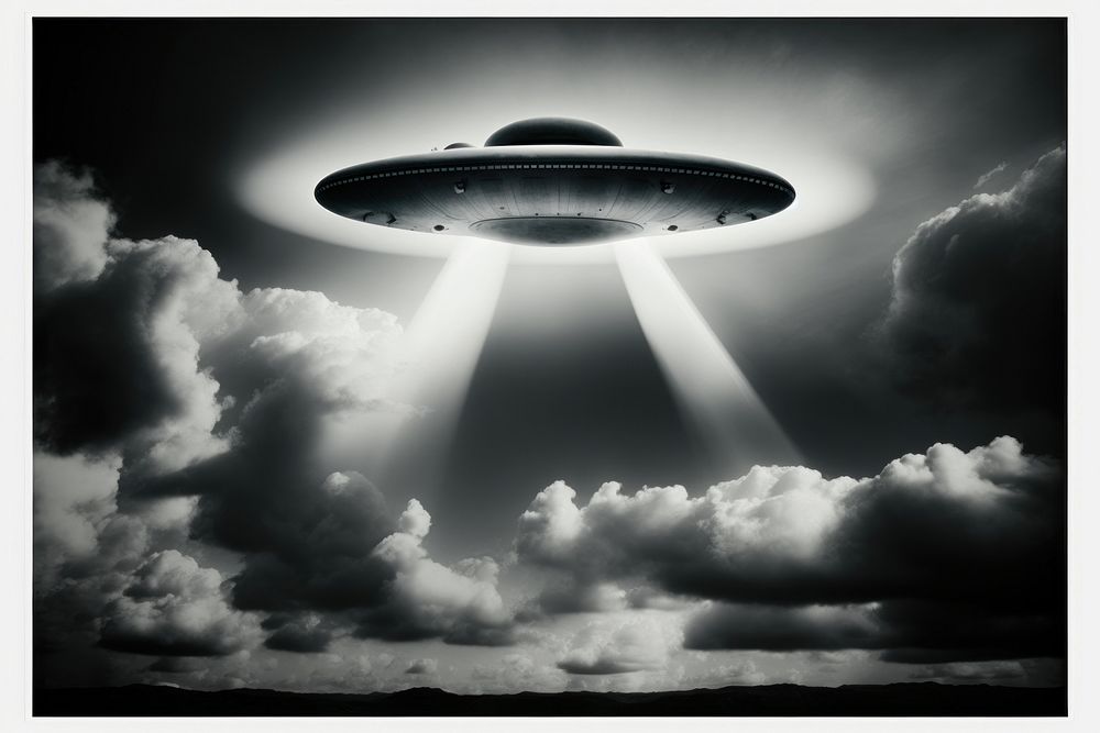 Ufo sky cloud monochrome. AI generated Image by rawpixel.