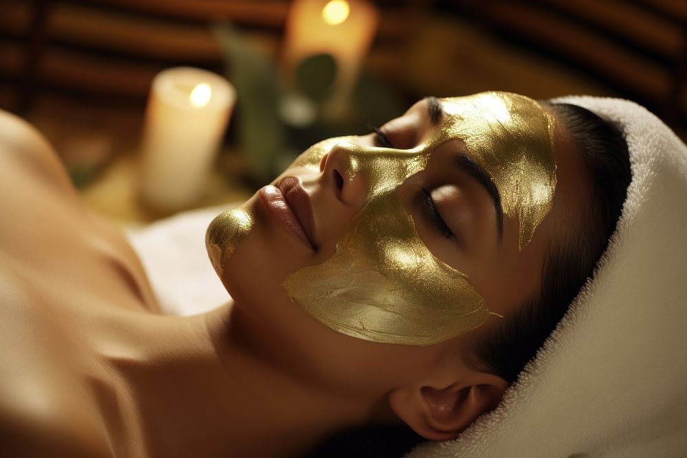 Woman gold spa relaxation. AI generated Image by rawpixel.