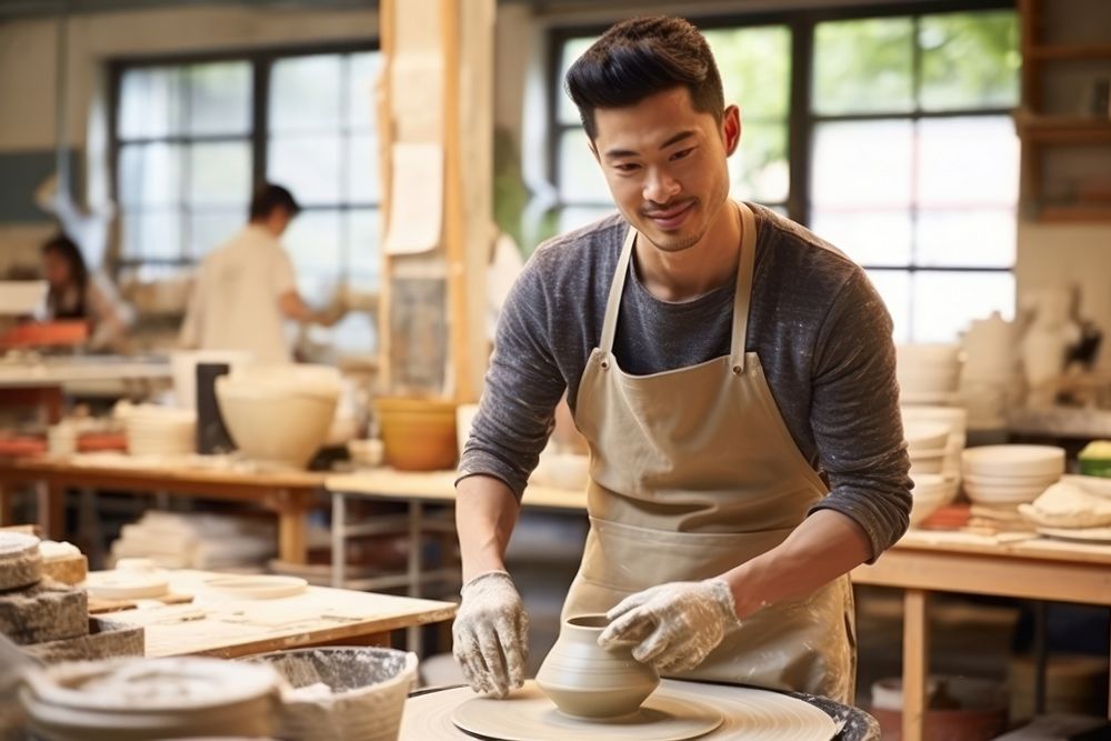East asian man young pottery making. AI generated Image by rawpixel.